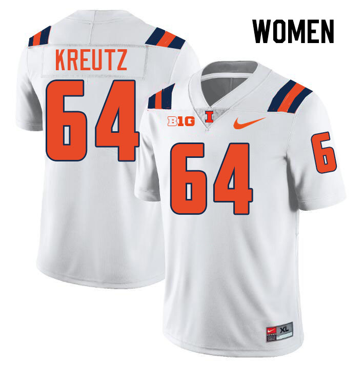 Women #64 Josh Kreutz Illinois Fighting Illini College Football Jerseys Stitched-White